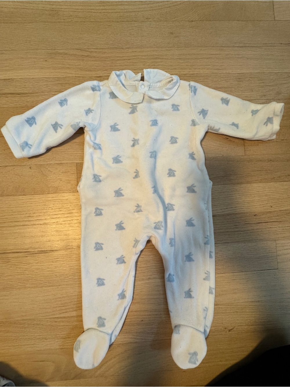 Jacadi White Footed Baby One-Piece with Light Blue Motif